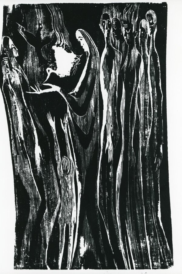 Zvěstování 	Dřevořez 	vystaven na Výstavě v Liberci 			k 25. výročí osvobození